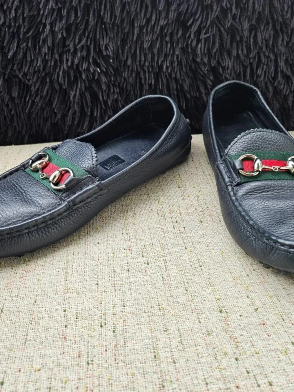 Gucci Men Shoes Loafer Black Leather Upper SlipOn Drive Moc Size 40.5 Made Italy